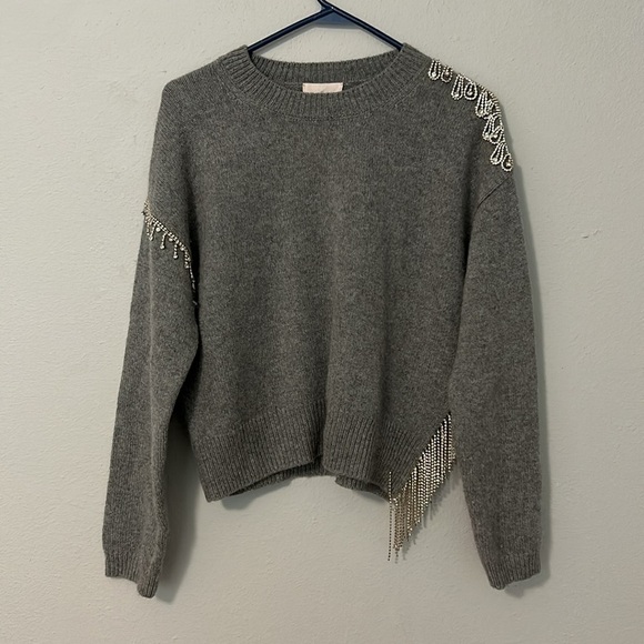 NWT Cinq a sept Lilliana Sweater, Heather gray with rhinestones, women’s size S. - Picture 1 of 9